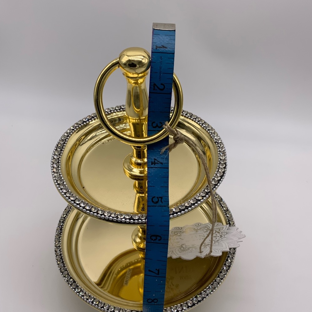 Gold Rhinestone 2-tier Tidbit Snack Dessert Serving Tray Display - Picture 6 of 10